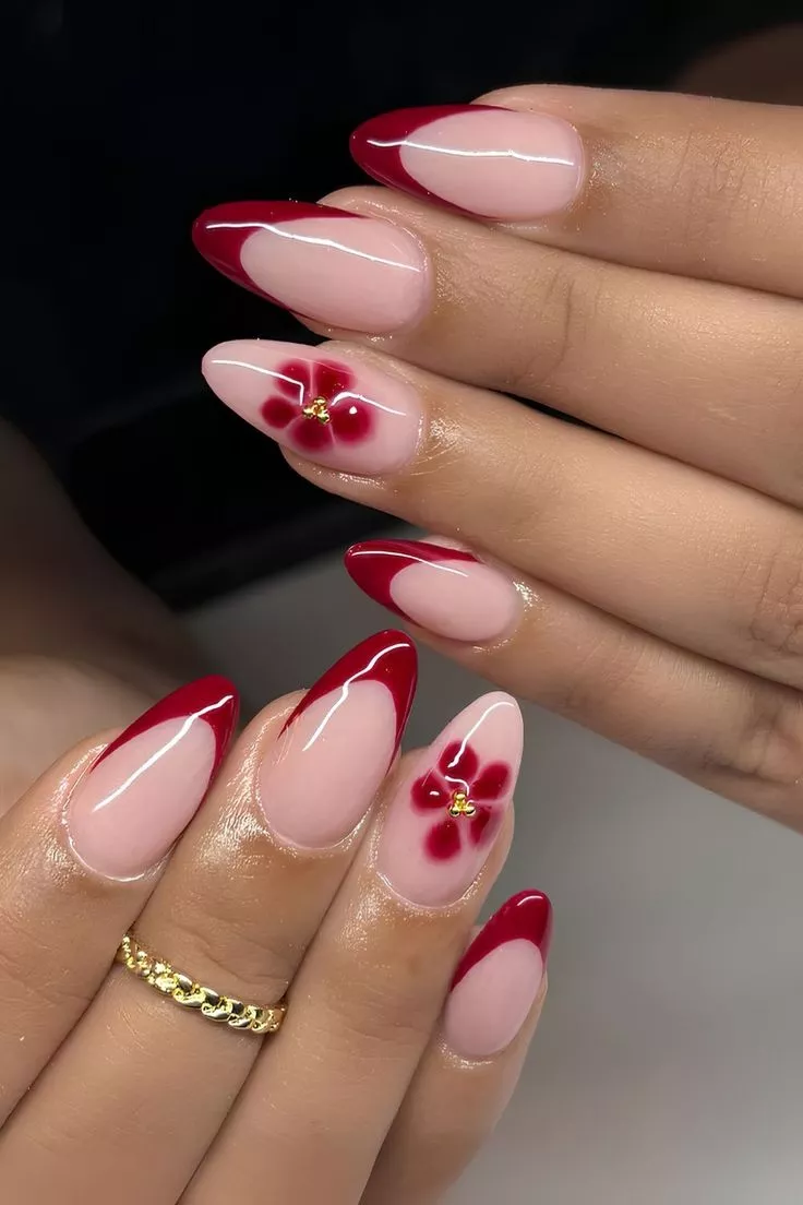 red floral Summer Nails