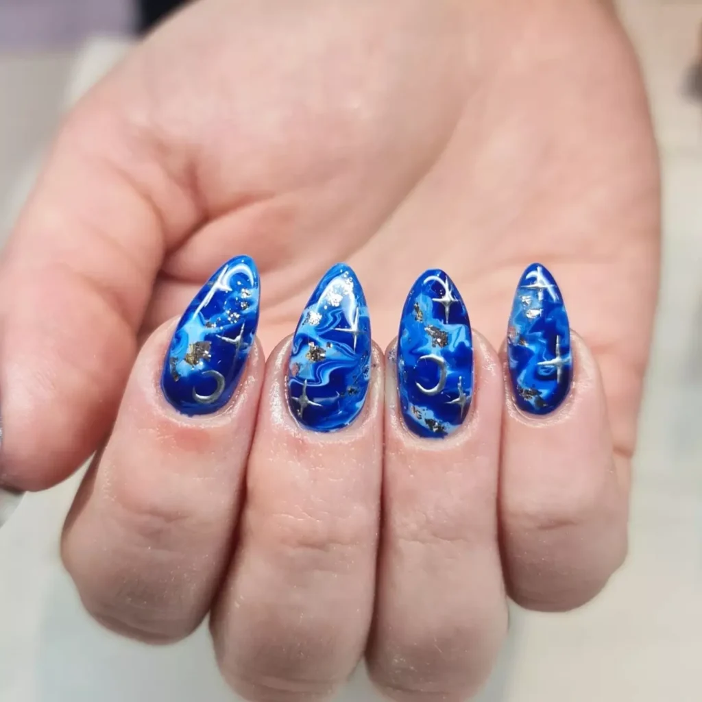 blue and silver nail design idea