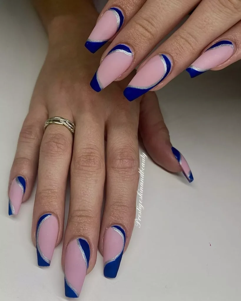 blue and silver elegant nails