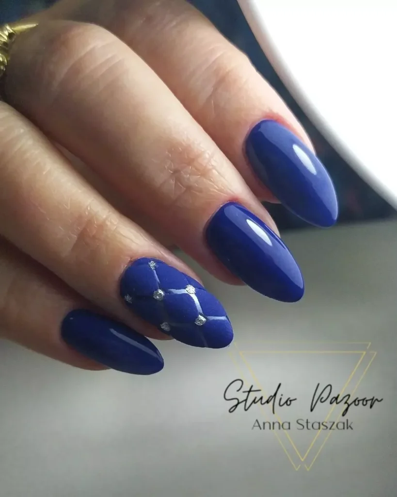blue and silver long nail design