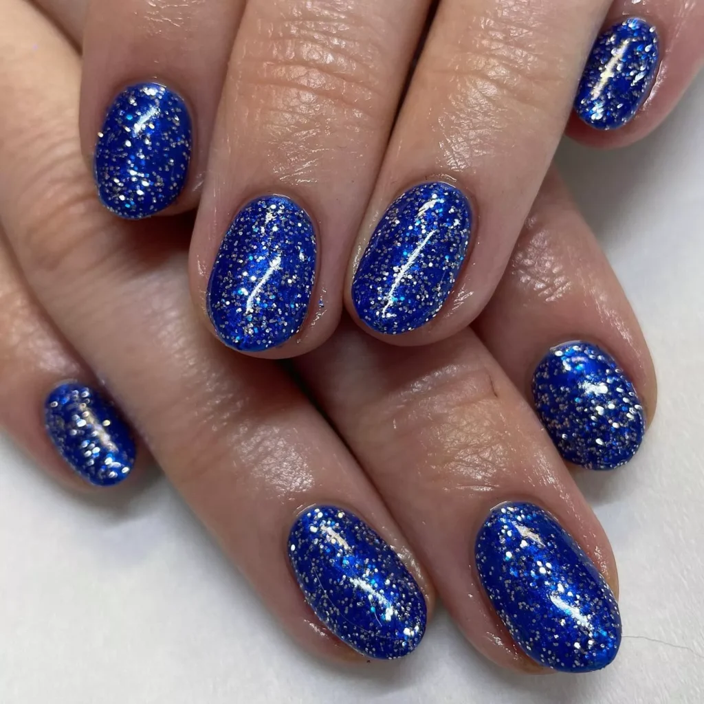 blue and silver trendy nails