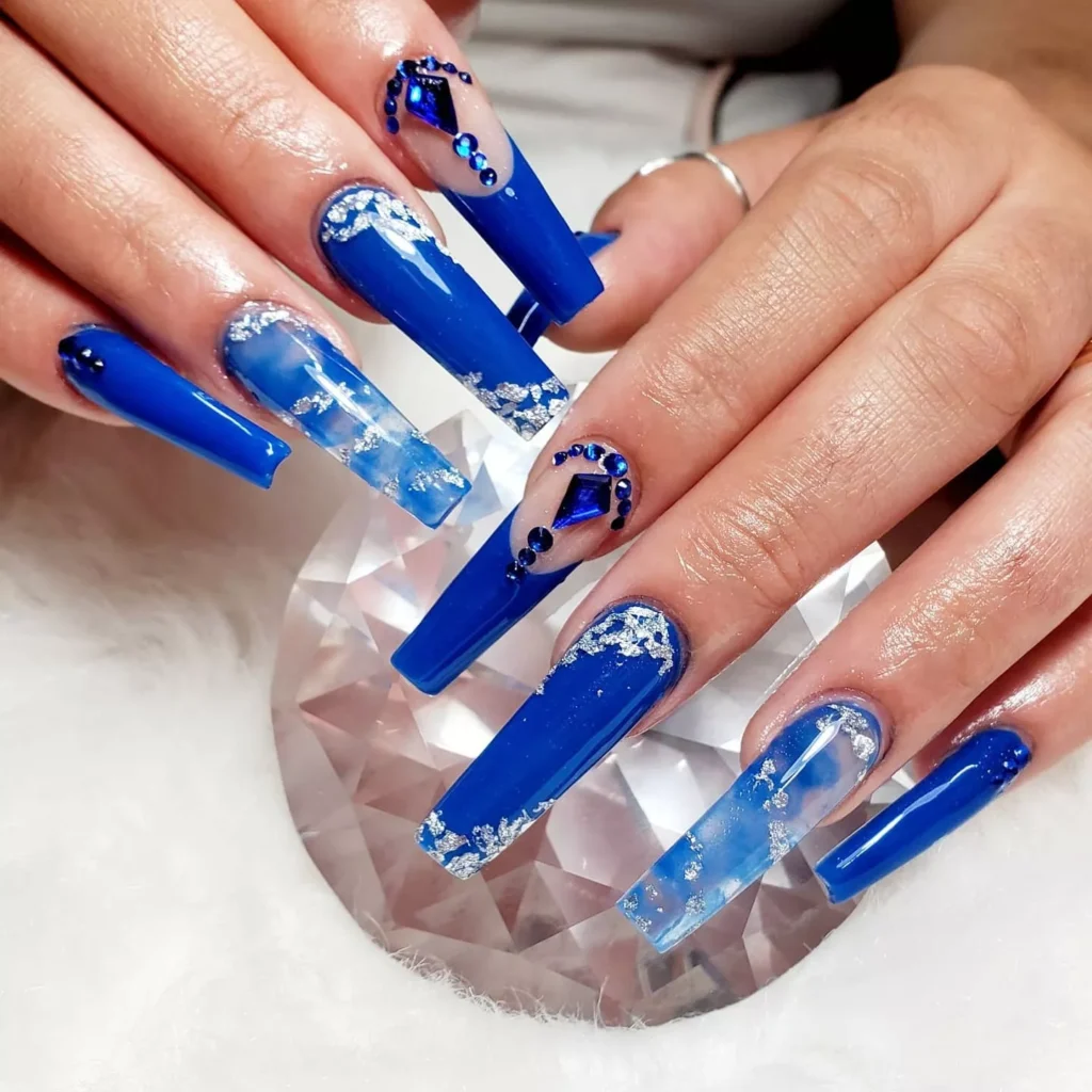 blue and silver statement nails