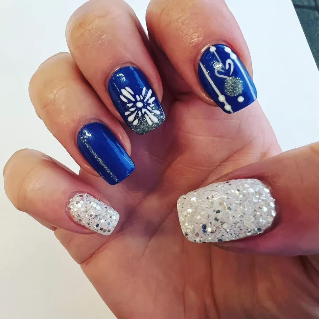 blue and silver nail art design