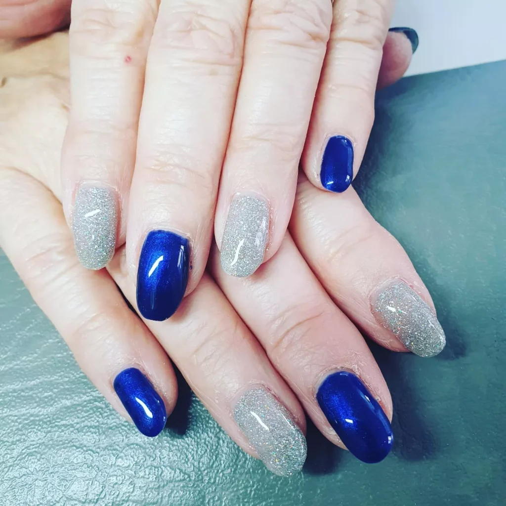 blue and silver shimmer nails