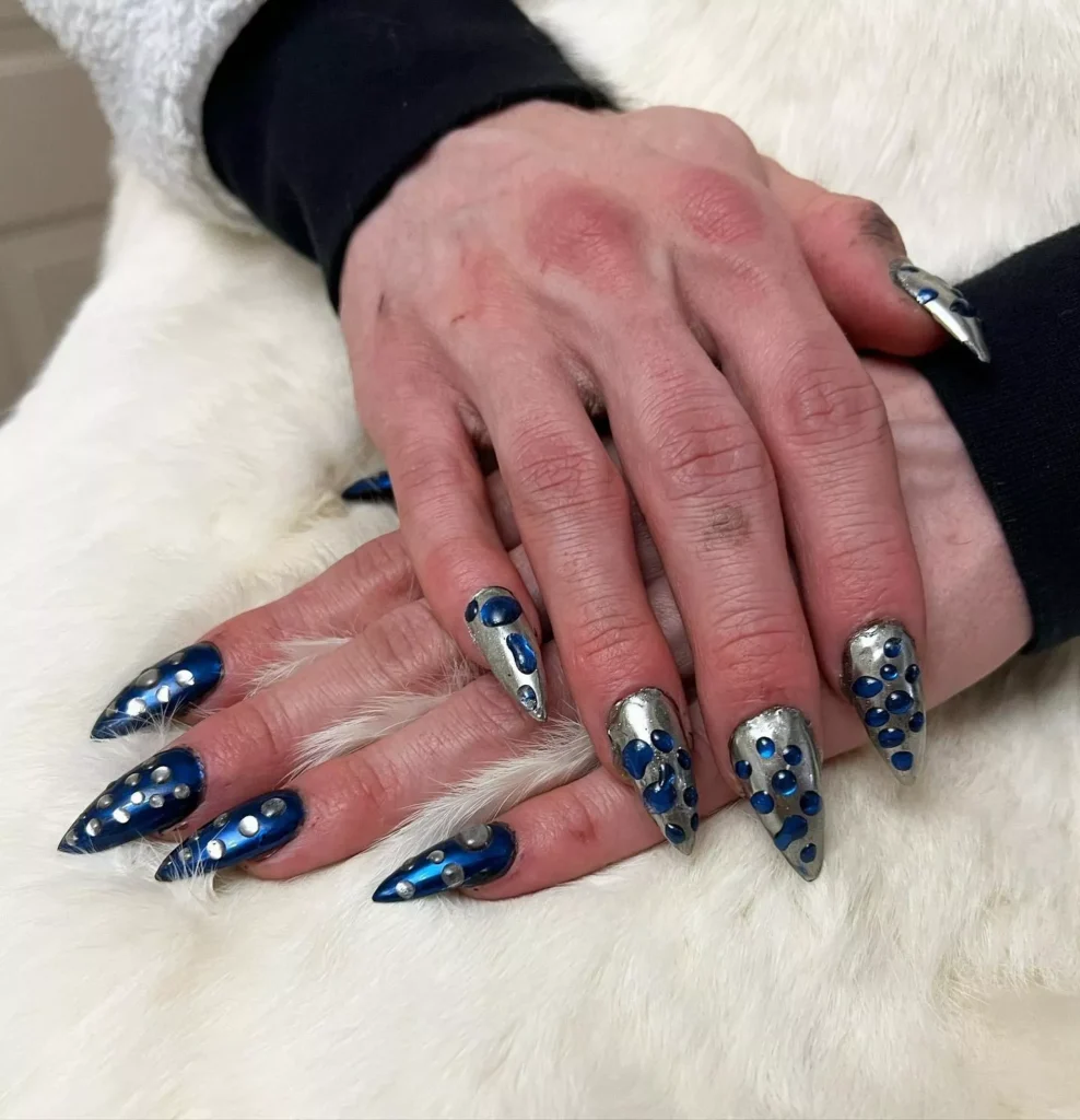 blue and silver sparkle nails