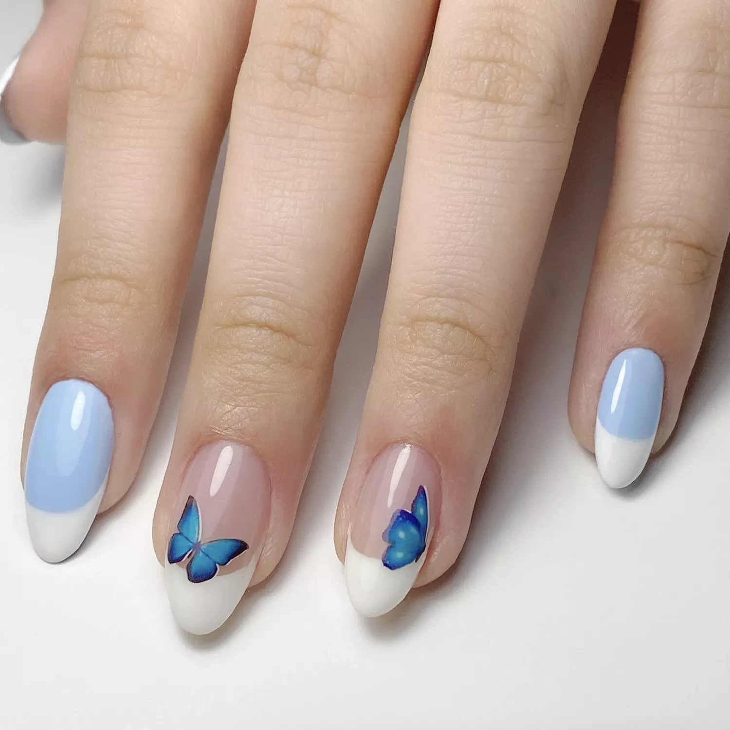 blue and white nails manicure