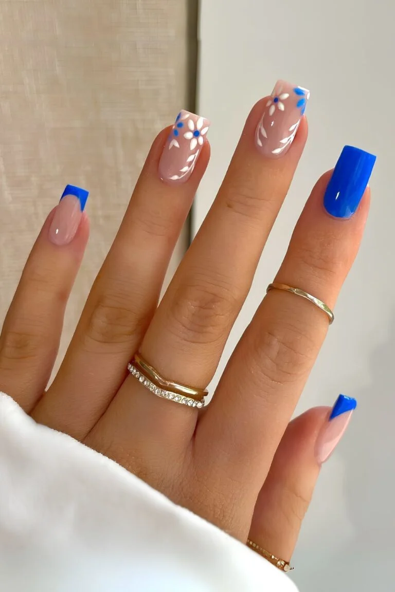 blue and white nails creative manicure