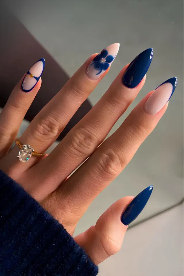 blue and white nails artistic style
