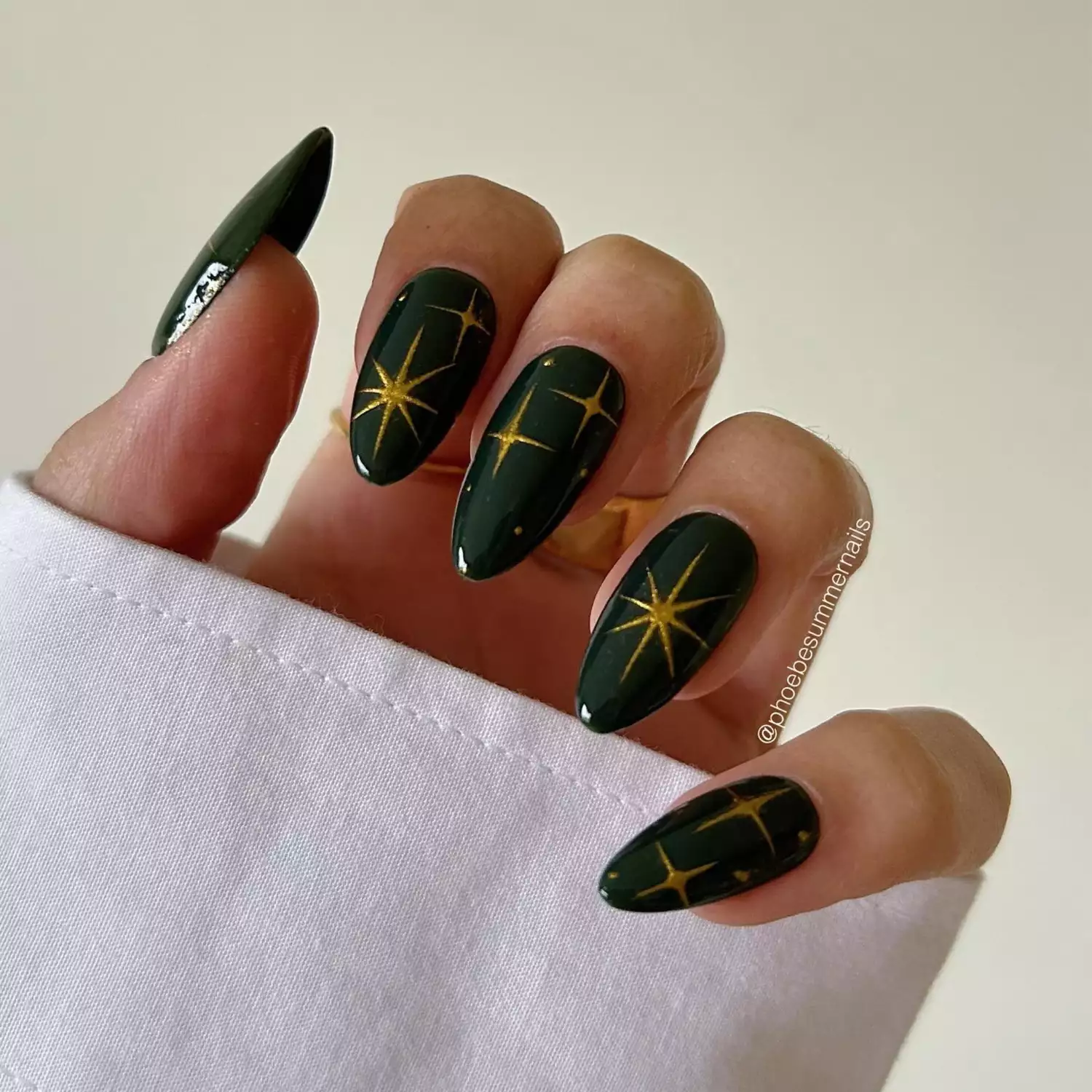 green and gold nail manicure elegant design