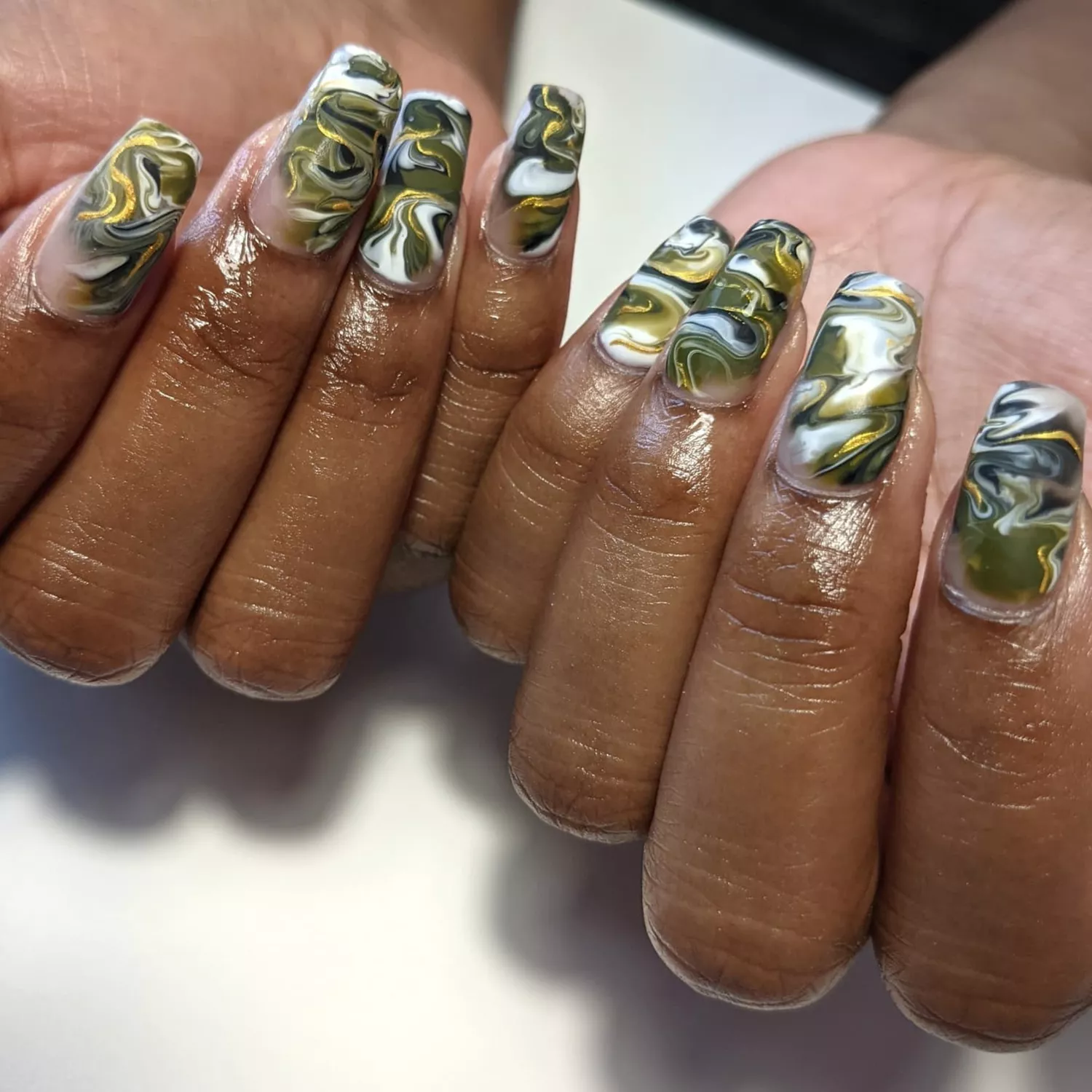 luxury green and gold nails design