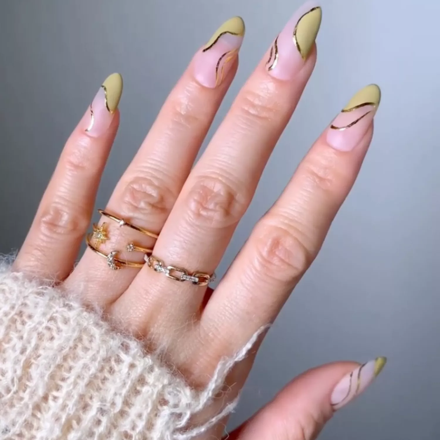 creative green nails with gold nail art