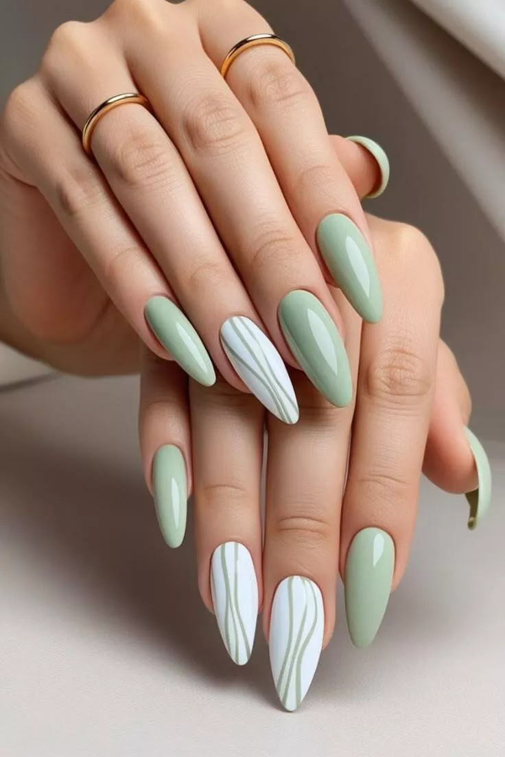 white and green nails stylish manicure