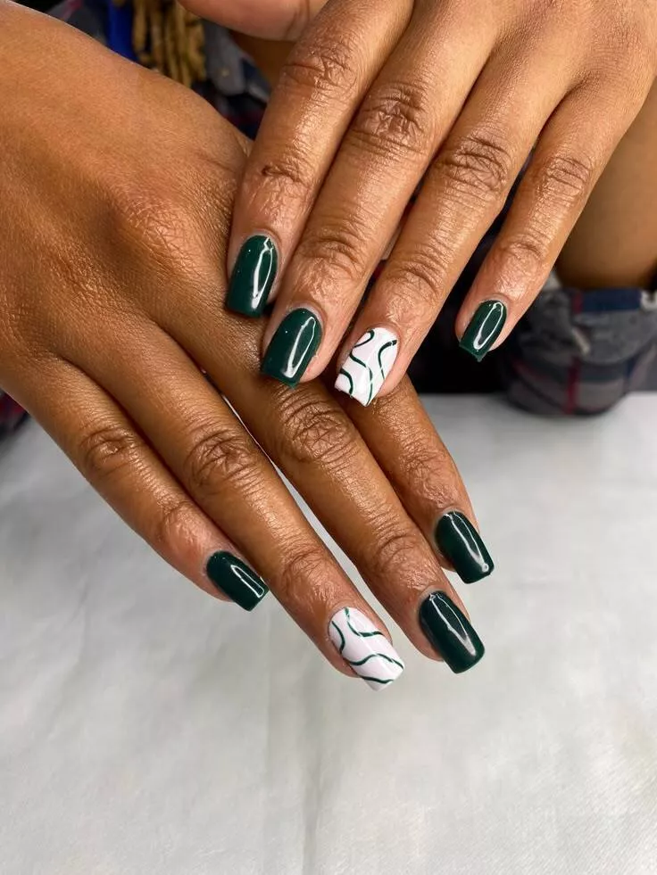 white and green nails aesthetic manicure design